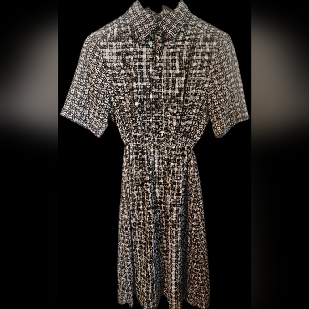 Vintage 80's Japanese Black and White Plaid Midi Dress